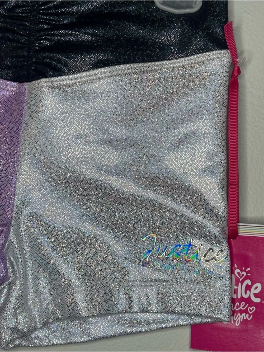 Justice Iridescent Purple Foil Cinch Shorts Girls S(7/8) - XS(5/6) Dance/Gym NEW